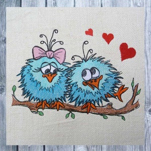 Stickdatei Vogel Liebe 1318, Vogel gestickt, Nähmalerei, 13x18 Rahmen, Vogel Cartoon, Valentinstag, Karikatur gestickt
