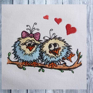 Stickdatei Vogel Liebe 1010, Vogel gestickt, Nähmalerei, 10x10 Rahmen, Vogel Cartoon, Valentinstag, Karikatur gestickt