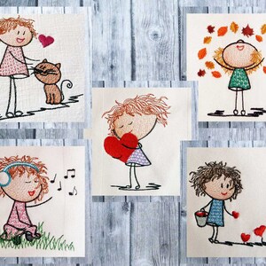 Stickdatei Set, Herzlilly17, Doodle-Art, 10x10 Rahmen, Doodle-Stickerei, Linienstickerei, Stickdatei herzig