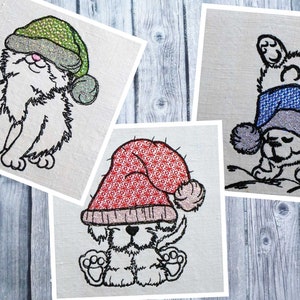 Embroidery file winter animals set, embroidery file set, 10x10 frame, embroidery design teddy, embroidery file illustration, sewing painting, teddy bear, dog, cat