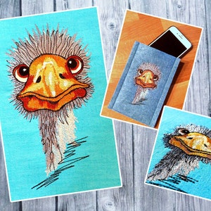 Stickdatei Murphy, Stickdesign Strauss, Nähmalerei, 10x10 Stickrahmen, Stickdatei Vogel