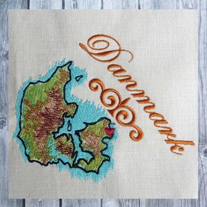 Stickmuster Set, Dänemark Landkarte, 10 Stickdesigns, 10 x 10 Rahmen, Landkarte gestickt, Urlaubsziel gestickt, Textildekoration