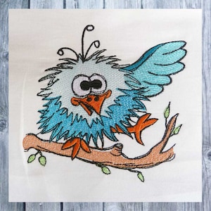 Borduurbestand vogeljongen 1010, vogel geborduurd, naaischilderij, 10x10 frame, vogelcartoon, karikatuur geborduurd
