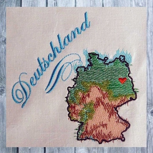 Stickdatei Set, Deutschland Landkarte, 10 Stickdesigns, 10 x 10 Rahmen, Landkarte gestickt, Urlaubsziel gestickt, Textildekoration