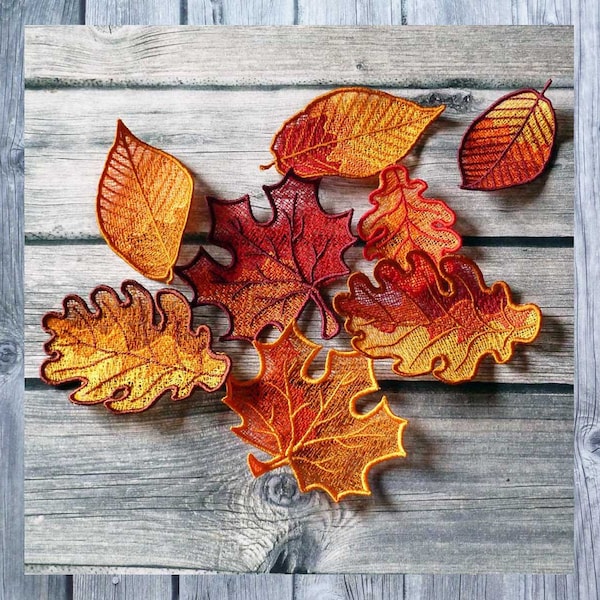 Fichier de broderie Lace Autumn Leaves Mega Set, Conception de broderie en dentelle, broderie FSL, feuilles d’automne, cadre 10x10, broderie de décoration d’automne,