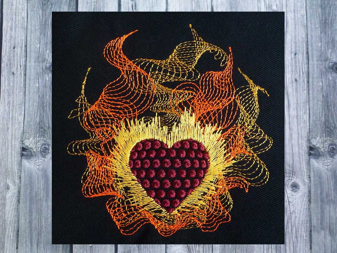 Embroidery Design Flaming Heart 4 X 4 Hoop Etsy