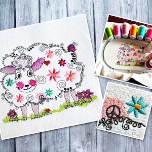 Embroidery file hippie sheep, embroidery design sheep, sewing painting, 13x18 embroidery frame, embroidery file sheep