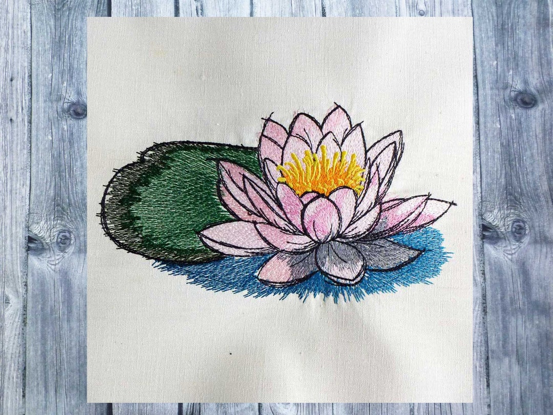 Embroidery Design Water Lily, Embroidered Water Lily, 5 X 7 Hoop