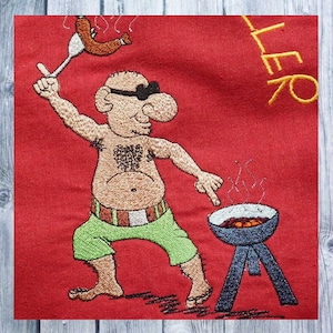 Diseño de bordado, Master Griller, marco 13x18, caricatura bordada, regalo para hombres, delantal de parrilla para hombres, fiesta de barbacoa, Día del Padre