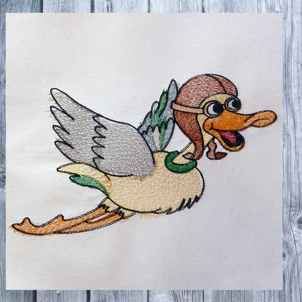 Fichier de broderie, canard pilote, canard dessin animé, broderie facile, cadre 13 x 18, dessin animé brodé, décoration textile