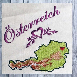 Stickdatei Set, Österreich Landkarte, 10 Stickdesigns, 10 x 10 Rahmen, Landkarte gestickt, Urlaubsziel gestickt, Textildekoration
