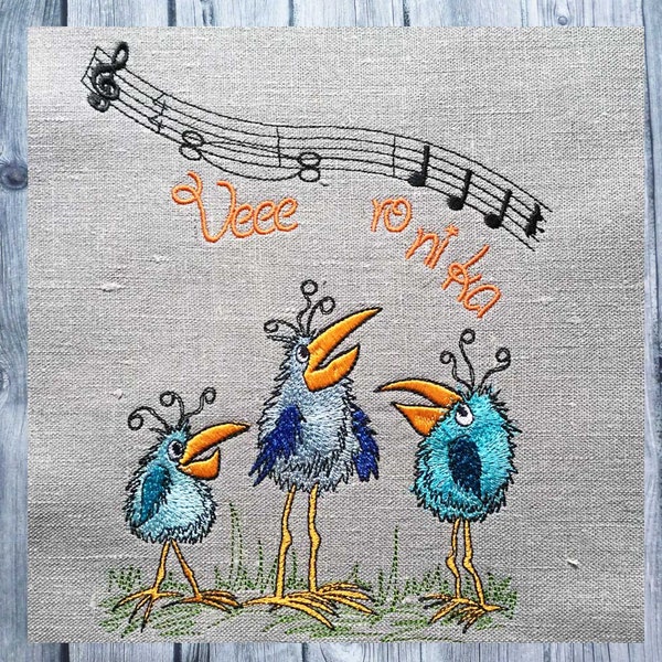 Stickdatei Vogel Chor , 2 Stickdateien, Stickdateien Mini-Set, 13x18 Rahmen, Frühlingsstickereien, Nähmalerei