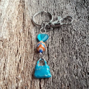 Blue and orange bag charm, colourful keyring, boho bag charm, bright keyring, gift for her, hippy keyring, unique gift for Mum,colorful gift