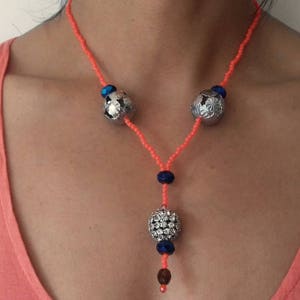 Colourful necklace, fun bright jewellery, upcycled jewellery, unusual necklace, orange necklace, gift for her, quirky birthday gift, jewelry