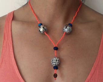 Colourful necklace, fun bright jewellery, upcycled jewellery, unusual necklace, orange necklace, gift for her, quirky birthday gift, jewelry