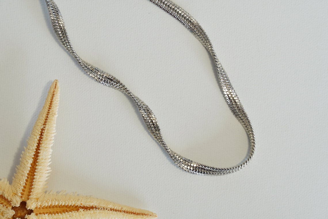 Silver Herringbone Necklace Snake Chain Minimalist Necklace Etsy