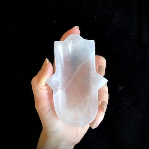 Selenite Crystal Charging Bowl, Hamsa Hand Shaped Cleansing Bowl