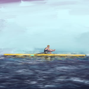 Impressionistic Single Sculler Rowing Art