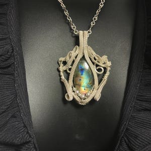Fantasy Si-Fi Blue Labradorite Silver Pendant Strength, Transformation, Intuition