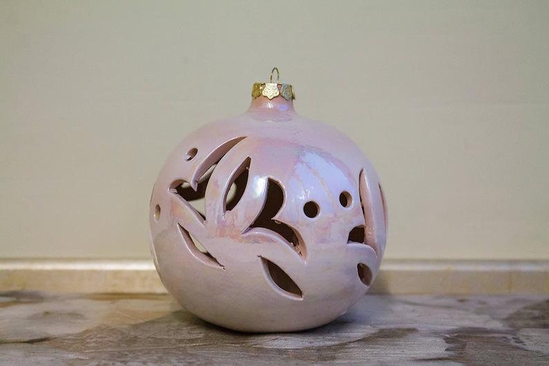 collectible ball. hanging Decorate Christmas tree iridescent ivory ceramic