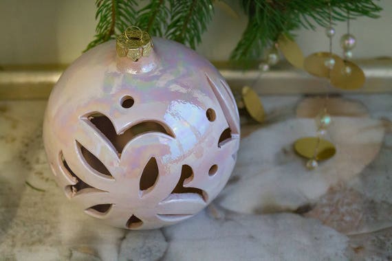 Décoration Darbre De Noël Ivoire Irisé Boule Céramique Accrocher Des Objets De Collection