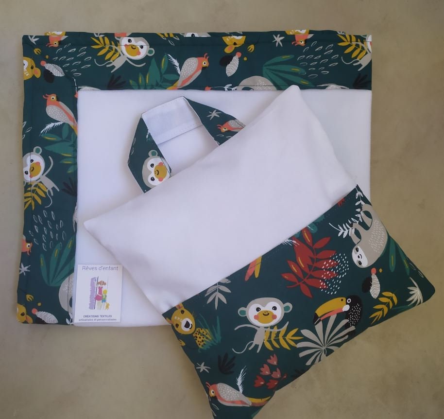 Coussin et Couverture Polaire Jungle Motif Singe Paresseux Personnalisable Pour La Maternelle ou Crè