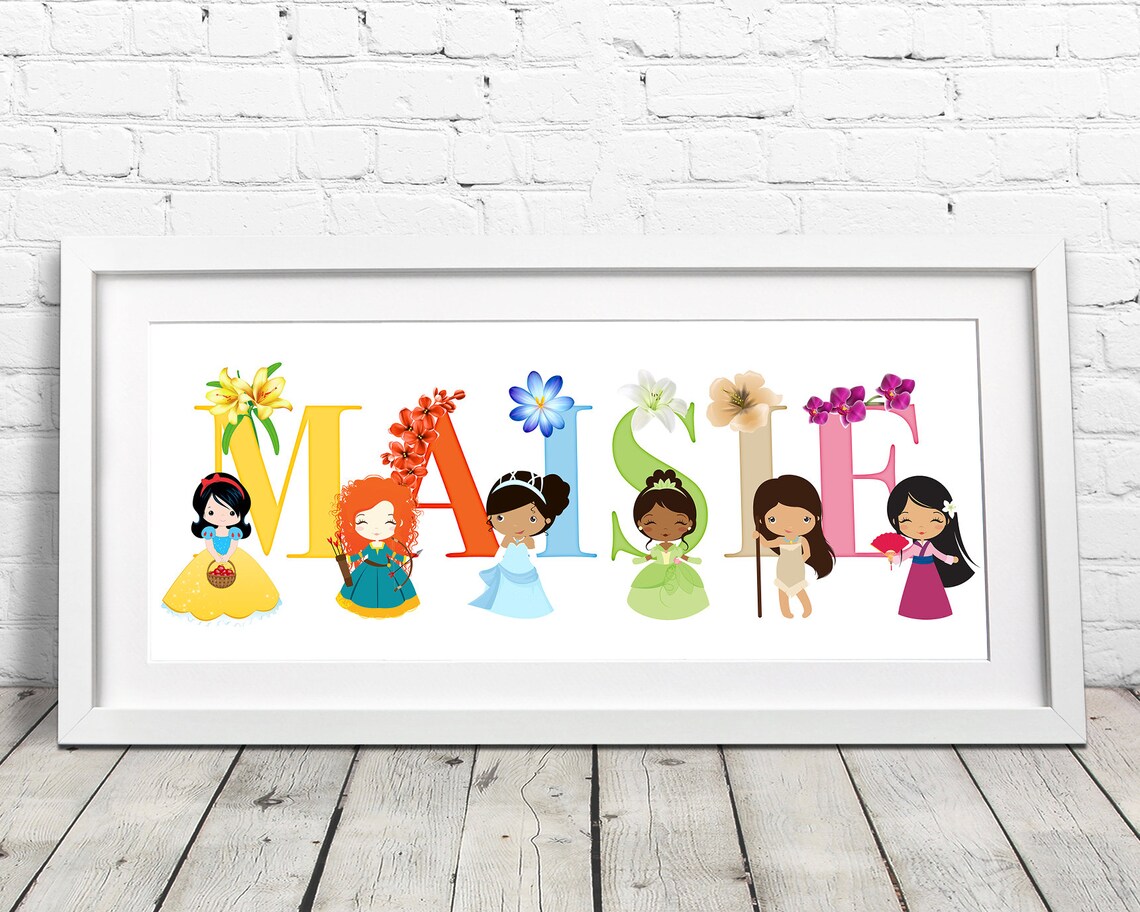 Disney Princess Printable Art / Personalized Disney Name Art / | Etsy