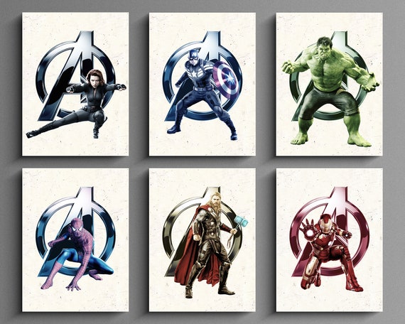 Avengers Wall Art Superhero Nursery Print Set Boys Bedroom Decor Superhero Baby Gift Marvel Avengers Nursery Decor Superhero Art