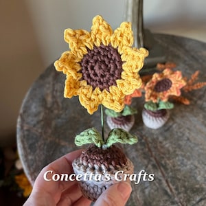 Crochet Sunflower & Pot: Handmade Cotton Amigurumi, 7&quot; Tall