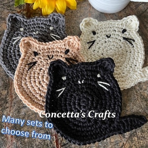 Crochet Fat Cat Coasters: Cotton Yarn Coaster Set