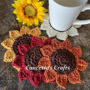 Crochet Sunflower Coasters: Fall Colors, Set of 4