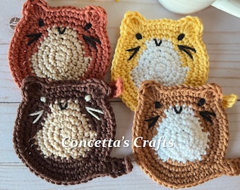 Fat Cat White Belly Coaster Set of 4, Cat Gift, Kitty Cat Coaster, Gift, Crocheted Coaster, Coffee, Cat Lovers, Home Decor, Kitty Cats