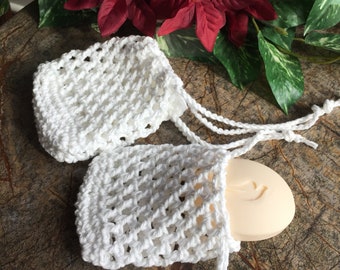 Crochet Cotton Soap Saver Bag Set of 2: Eco-Friendly Bath Sachet