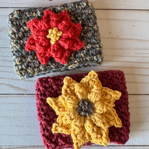 Poinsettia Cup Cozy, Crochet Cup Sleeve, Coffee Cozy, ToGo Sleeve, Coffee Holder, ToGo Cup Holder, Stocking Stuffer, Christmas, Gift