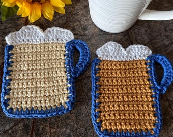 Posavasos de ganchillo para jarras de cerveza: regalo de algodón para amantes de la cerveza, juego de 2