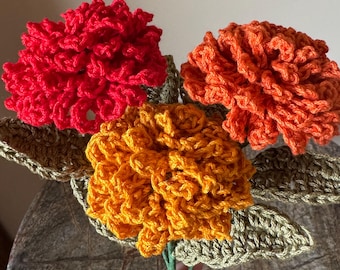 Crocheted Carnations & Mums Bouquet: Cotton Flower Arrangement