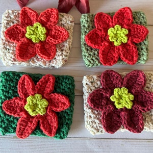 Poinsettia Cup Cozy, Cup Cozy, Coffee Sleeve, ToGo Sleeve, Coffee Holder, Crochet Cup Cozy, ToGo Cup Holder, Crochet Cup Holder, Gift