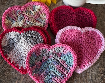 Crochet Heart Coasters - Set of 2 - Absorbent Cotton Yarn