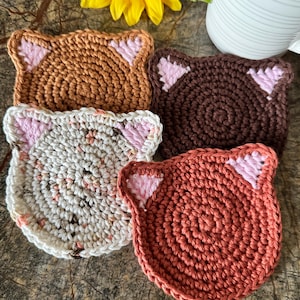 Crocheted Cat Coasters: Cotton Yarn, Set of 4