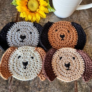 Dog Coasters Set of 4, Puppy Coasters, Unique Gift, Dogs, Dining, Crocheted Coasters, Coffee, Dog Lover, Home Decor, Animal Lover