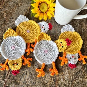 Untersetzer Set 2er Set, gehäkelte Hähnchen Untersetzer, Geschenk vom Bauernhof, wunderliche Untersetzer, lustiges Geschenk, Kaffee, einzigartiges Geschenk