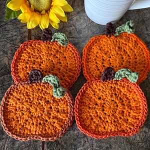 Pumpkin Coasters Set of 4, Fall Coasters, Coasters, Coffee Coasters, Pumpkins, Home Decor, Gifts, Autumn Coasters, Dining, Fall, Linen