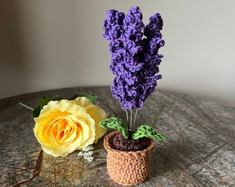 Crocheted Lavender Trio in Pot: Handmade Floral Decor