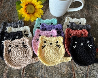 Ensemble de 4 sous-verres gros chat, chats potelés, mélange de sous-verres, chats au crochet, cadeau, chats, amoureux des chats, sous-verres au crochet, café, décoration d'intérieur