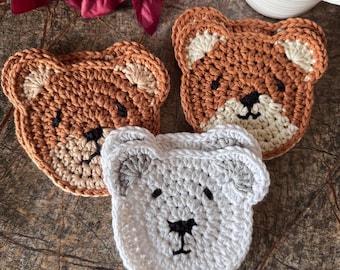 Crocheted Bear Coasters: Cotton Yarn Set of 2