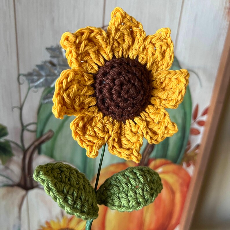 Crochet Sunflower: Cotton Yarn Flower with Wired Stem - Autumn Decor image 3