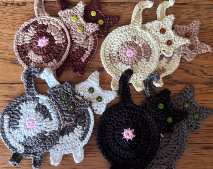 Crochet Cat Butt Coasters (Set of 2): Funny Cat Lover Gift