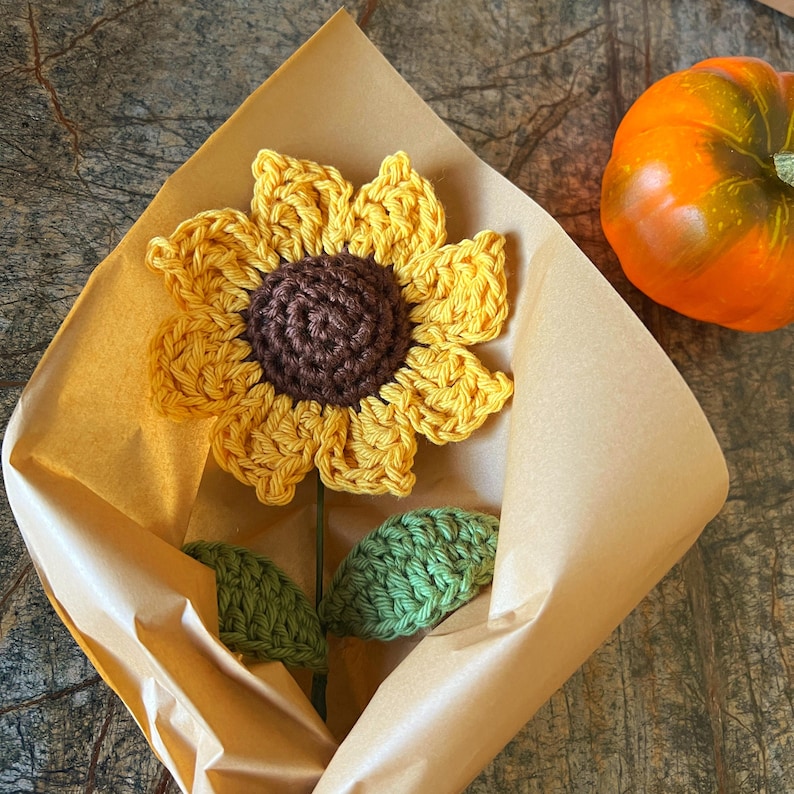 Crochet Sunflower: Cotton Yarn Flower with Wired Stem - Autumn Decor image 9