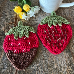 Crocheted Strawberry Coasters Set: Cotton Yarn, Coffee Coasters