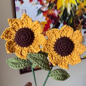 Crochet Sunflower: Cotton Yarn Flower with Wired Stem - Autumn Decor image 2